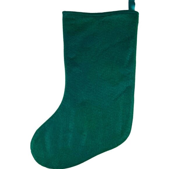 Santa Claus Green Velour Christmas Holiday Stocking Embroidered Applique 16" - Picture 7 of 9
